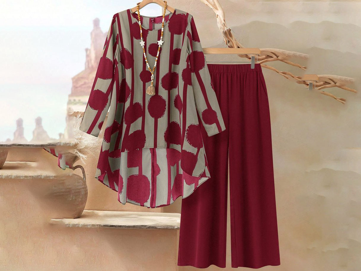 Boho Chic Printed Two-Piece Set – Kurti & Trousers